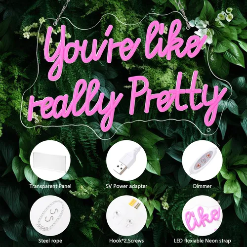 Miniatura 2 de Letrero de neón LED «You like really pretty» de 38 * 23 cm, luces de neón rosas con USB para decoración de habitación, letrero de neón