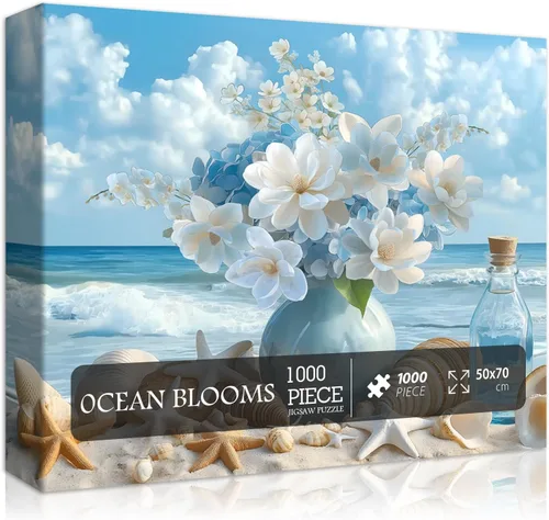 Miniatura 13 de Beach Puzzle for Adults 1000 Pieces, Summer Puzzle Ocean Cozy Holiday, Tropical Seaside Flower Plant Jigsaw Puzzle
