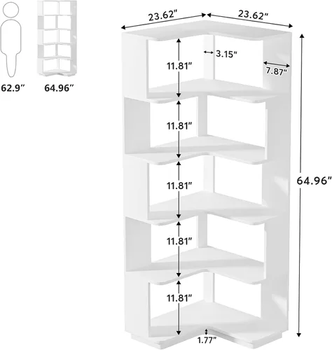 Miniatura 2 de Tribesigns Estantería de esquina de 6 niveles, estantería de esquina de 64.9 pulgadas de alto con panel antideslizante, estante moderno