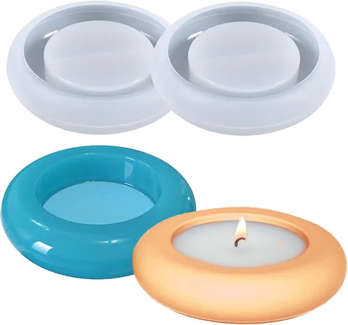 Miniatura 9 de Wehous 2 moldes de resina con forma de sartén, portavelas de joyería, moldes de silicona para fundición de resina epoxi de hormigón, lindo molde