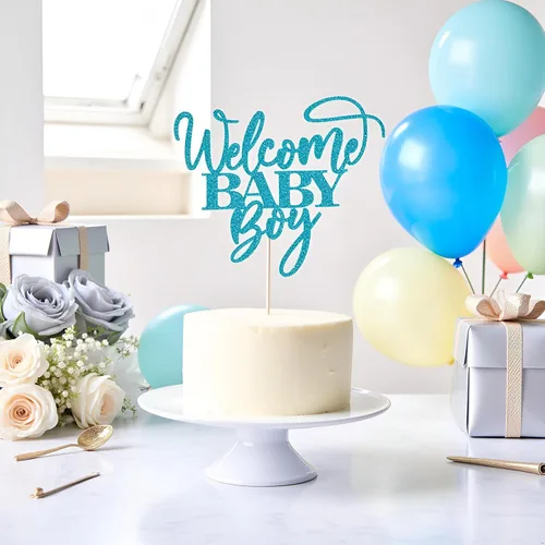 Miniatura 2 de Kaoenla Decoración para pastel de bienvenida de bebé niño con purpurina azul, decoración de fiesta de revelación de género para recién nacidos