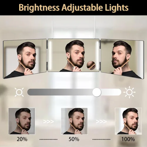 Miniatura 4 de Espejo de Tres Vías para Trenzar Cabello con Luz LED Espejo Tríptico 360 para Mujeres para Trenzar Cortes de Cabello para Hombres Autocorte Afeitado