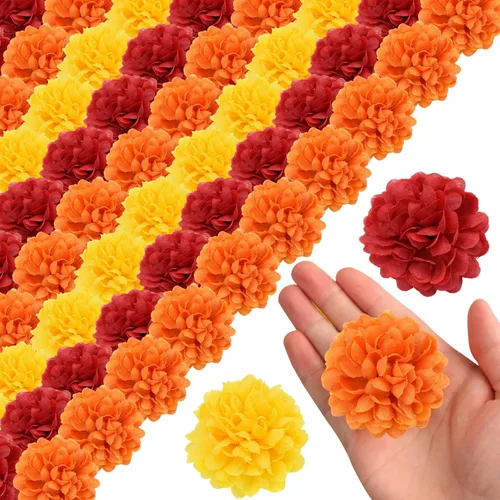Miniatura 9 de Cabezas de flores artificiales de caléndula para Halloween, cabezas de flores de caléndula de seda, cabezas de flores de caléndula sintética, cabeza