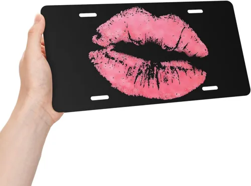 Miniatura 3 de Vintage Kiss - Placa de matrícula de aluminio con diseño de labios rosados, cubierta de metal para placa frontal de automóvil, accesorio