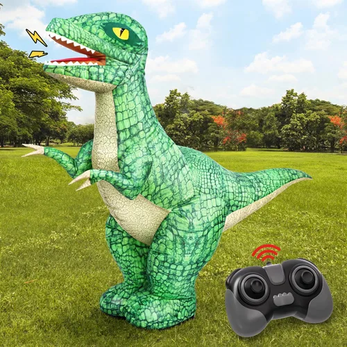Jovow Juguete inflable de dinosaurio con control remoto de 2.4 GHZ para niños, dinosaurio de juguete eléctrico con rotación de 360°, hacia adelante