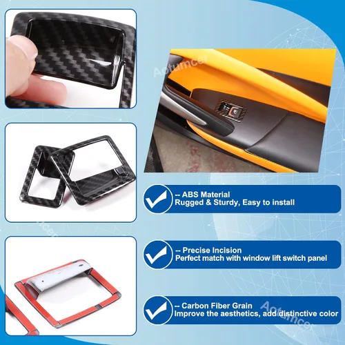 Miniatura 4 de Cubierta de botón de interruptor de bloqueo de puerta de fibra de carbono para Chevrolet Corvette C7 2014-2019, marco de botón de ventana