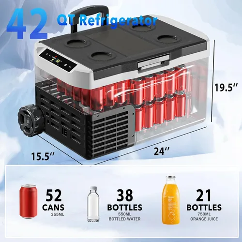 Miniatura 8 de DOGHLY Refrigerador de 12 voltios, enfriador portátil de 42 cuartos de galón de -4 ℉ a 68 ℉, refrigerador de automóvil con compresor de 12 V/24 V CC