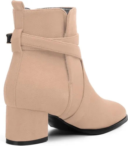Miniatura 6 de NUMALEO Botas altas de ante con hebilla para mujer, estilo casual, punta redonda, tacón bajo y grueso, 2 pulgadas