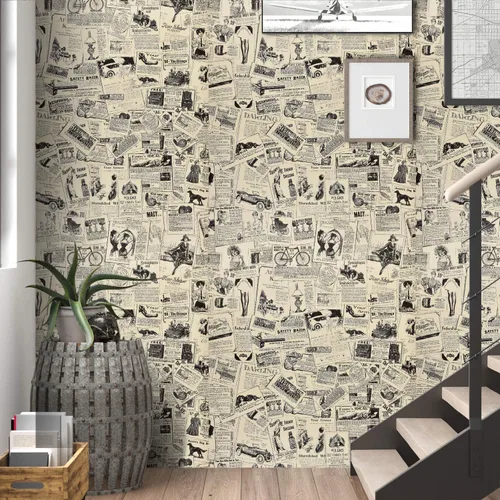 Miniatura 4 de WENMER Papel de contacto de periódico – 17.71' x 236' papel tapiz vintage despegable y adhesivo autoadhesivo removible rollo de papel tapiz
