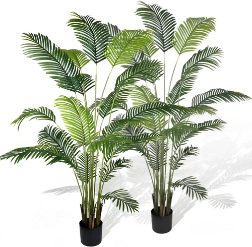 Worth Garden - Paquete de 2 palmeras artificiales de areca de 82 pulgadas en maceta, 7 pies, planta de seda de caña falsa para interiores y