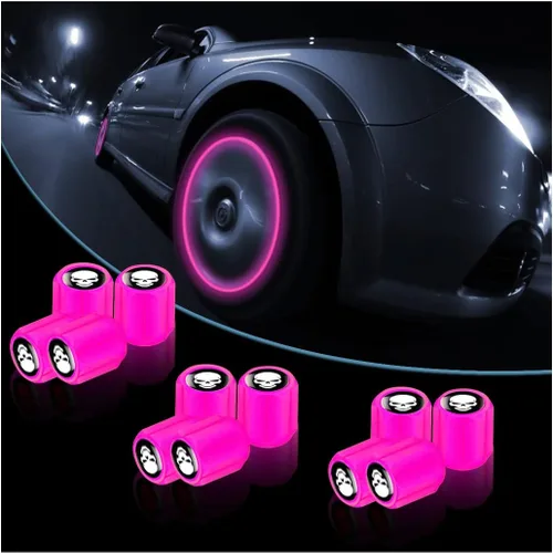 Miniatura 13 de 12 piezas de tapones fluorescentes con forma de calavera para válvulas de neumáticos de automóvil, cubierta de válvula de rueda de ABS resistente a