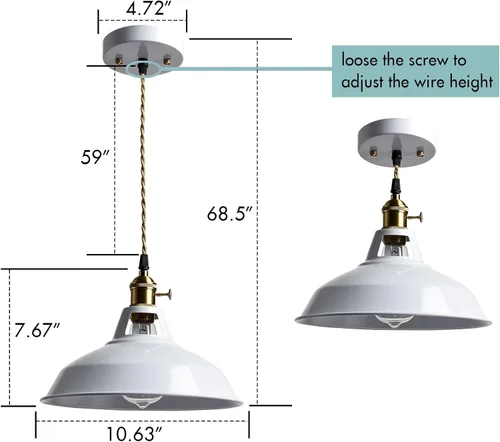 Miniatura 3 de CLAXY Luces Colgantes Industriales Blancas de Metal Estilo Granero con Interruptor E26, Lámpara de Techo Colgante para Cocina, Loft, Bar, Vestíbulo