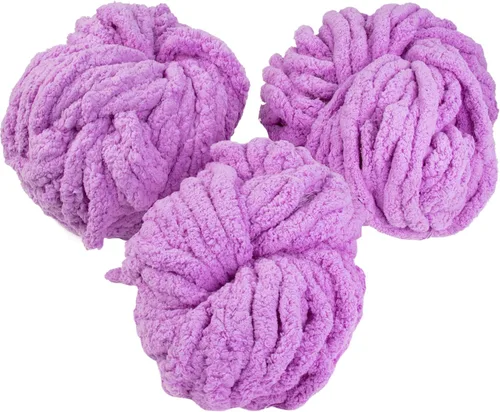 Miniatura 16 de iDIY - Paquete de 3 madejas de hilo grueso (72 yardas), color rosa claro, hilo de felpilla esponjoso perfecto para mantas suaves y de bebé, tejer