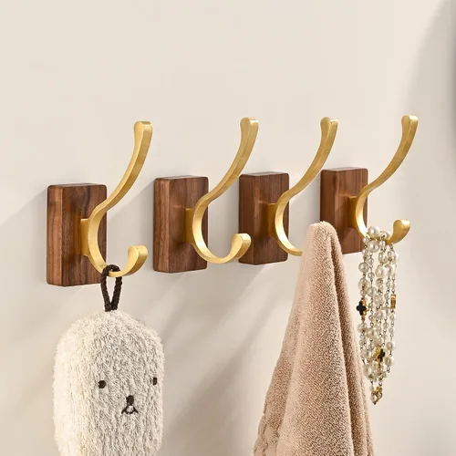 Miniatura 9 de Paquete de 2 Percheros Pequeños de Madera de 17.3" Montados en la Pared con 5 Ganchos, Ganchos de Pared de Entrada Colgador de Abrigos para Colgar
