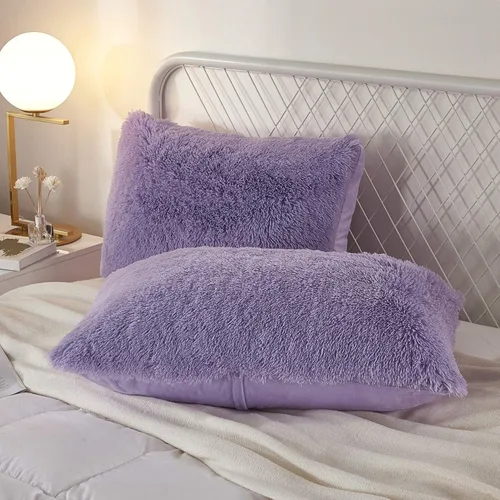 Miniatura 8 de Juego de 2 fundas de almohada estándar de piel sintética de terciopelo suave, fundas de almohada decorativas con cierre de cremallera