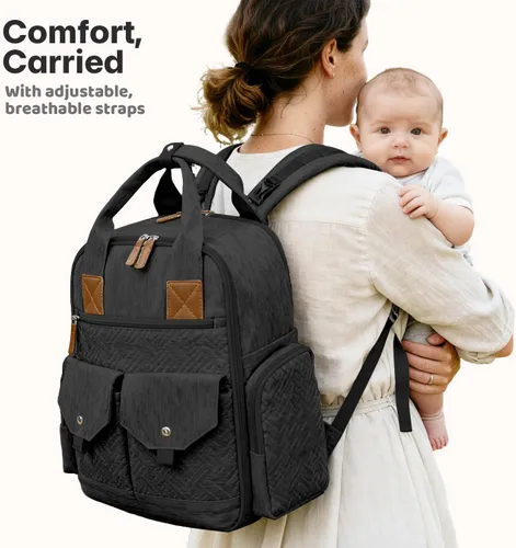Miniatura 3 de JSTPRO Mochila para pañales – Bolsa de pañales grande con cambiador portátil como regalo de baby shower, bolsa de viaje unisex ligera e impermeable