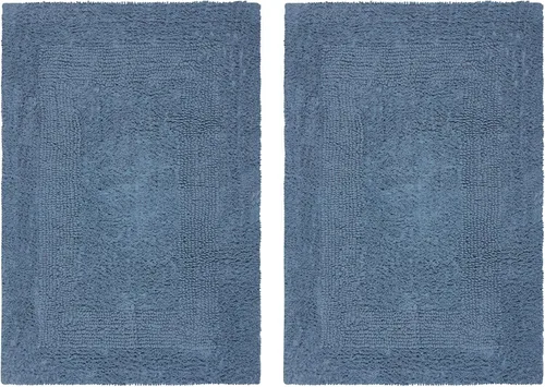 COTTON CRAFT Lujosas alfombras de baño, juego de 2 alfombrillas reversibles y pesadas para suelo de baño, bañera y ducha, tapete de algodón puro