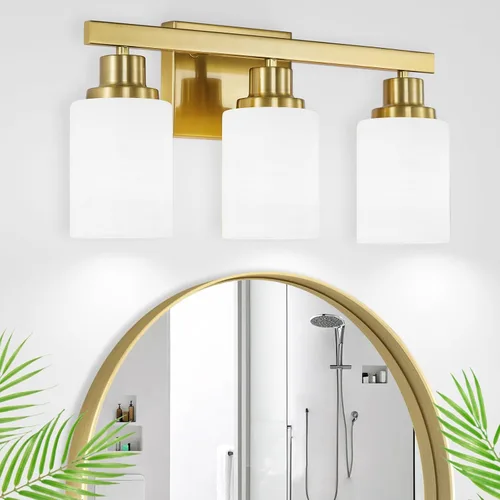 Miniatura 8 de Juego de 2 apliques de pared para baño, 1 luz negra, apliques de pared modernos para interiores con pantallas de vidrio blanco, lámpara de pared