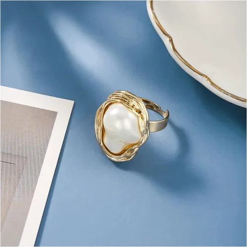 Miniatura 5 de NORLSO Anillo de perlas barrocas delicado, anillo geométrico de perlas irregulares, anillo abierto ajustable, regalo de boda y cumpleaños