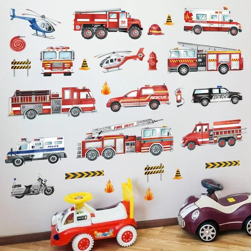 Miniatura 8 de decalmile Calcomanías de pared de autos de carreras 3D, banderas de coches rojos, calcomanías de pared para habitación de bebé, habitación de niños
