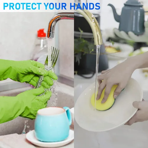 Miniatura 6 de Disfore Guantes de goma para lavar platos para limpieza de cocina, 2 pares de guantes largos de limpieza doméstica para lavar platos Medium 2 pares
