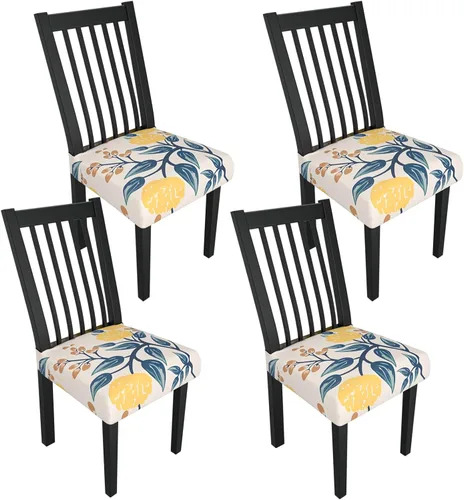 Miniatura 71 de Juego de 4 fundas elásticas para sillas de comedor, fundas para sillas de comedor con estampado floral, fundas para asientos de sillas con estampado