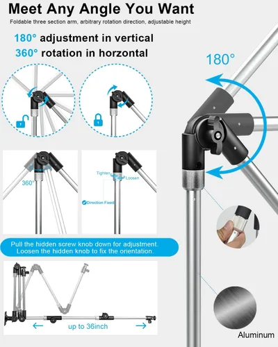 Miniatura 4 de Soporte de pared de aluminio para tableta, soporte plegable de 35 pulgadas para pared, clip de cámara web ajustable de 360°, para iPad Pro Air Mini