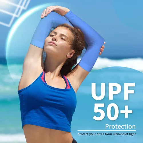 Miniatura 5 de YESLIFE Mangas de protección solar UV para hombres y mujeres, manga deportiva de enfriamiento UPF 50 Negro + Azul