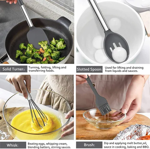 Miniatura 4 de LIANYU Juego de 43 utensilios de cocina de silicona, espátula con soporte, resistentes al calor, utensilios de cocina antiadherentes, mango de acero