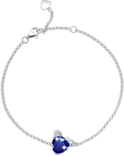 HAOSG Pulsera de plata de ley 925 con piedra natal de corazón, regalo de cumpleaños, aniversario, joyería para mujeres y niñas, cadena ajustable de