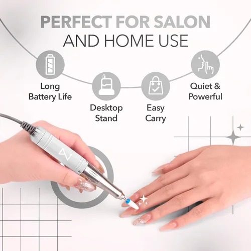 Miniatura 5 de M Mase - Taladro Profesional de Uñas - Lima de Uñas 2 en 1 Sin Núcleo - Eléctrico, Inalámbrico, 35000 RPM, Pantalla HD - Taladro Eléctrico de Uñas