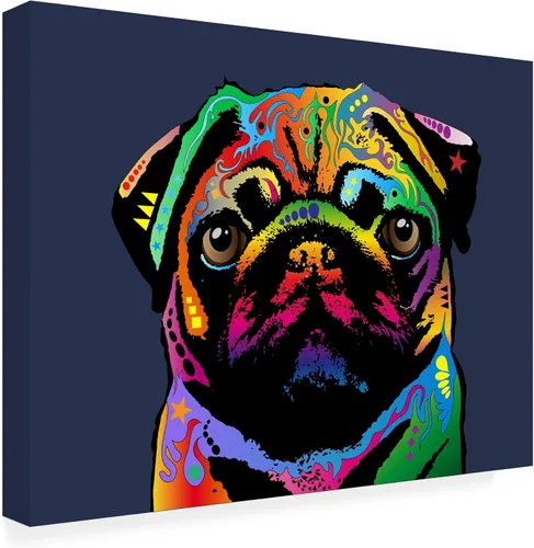Lienzo decorativo para pared, diseño de perro Pug de Michael Tompsett, arte de pared para sala de estar, dormitorio u oficina, 14 x 19 pulgadas