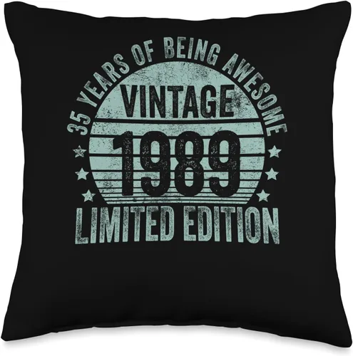 35 Year Old Vintage 1989 Limited Edition Bday Cojín retro de 35 cumpleaños para hombres y mujeres, 16 x 16 pulgadas, multicolor