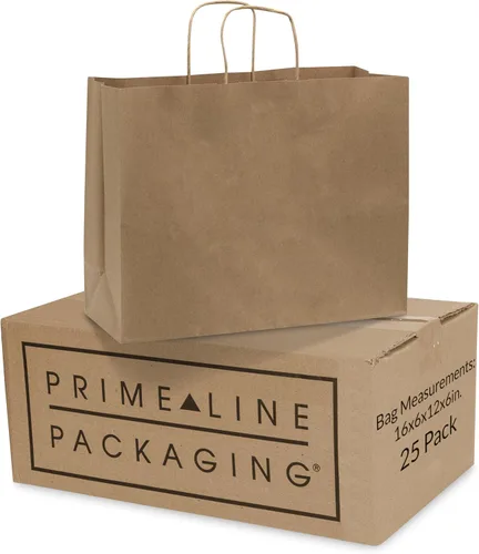 Prime Line Packaging Bolsas de papel marrón, bolsas de regalo de compras de papel kraft con asas para pequeñas empresas, venta al por menor,