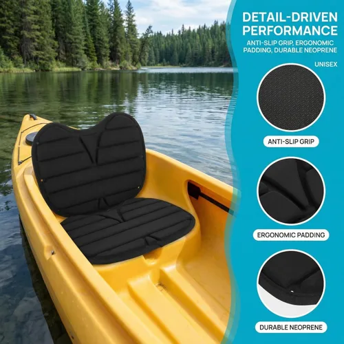 Miniatura 8 de Cojín ligero para asiento de kayak, cómodo diseño ergonómico para canoa, barco de pesca, compatible con kayaks para largas horas de remo, color negro