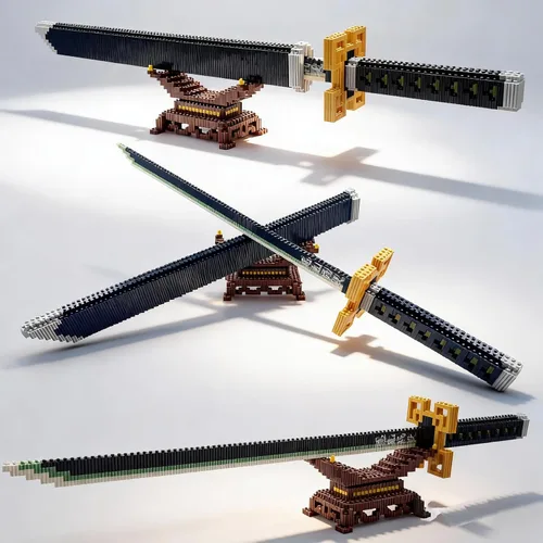 Miniatura 11 de Beego Kill Demon Sword - Juego de construcción de espada negra Tanjirou de 19 pulgadas con soporte para espada