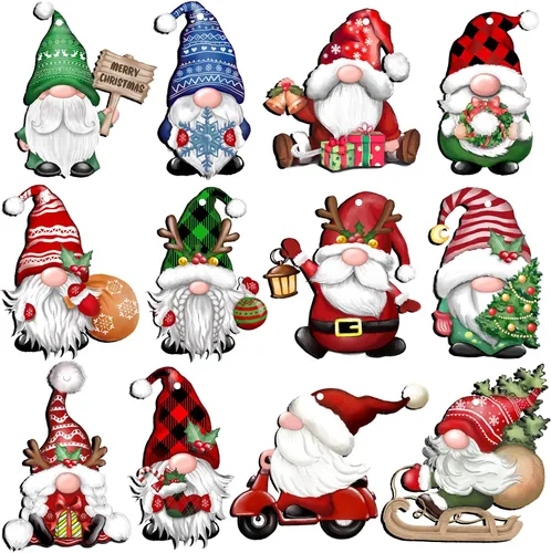 Miniatura 9 de JOPHMO 24 Piezas Adornos de Madera de Navidad Copo de Nieve Gnomo Muñeco de Nieve Camión Adornos Colgantes de Madera Recortes de Árbol de Navidad