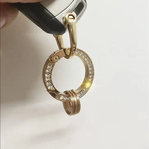 Miniatura 5 de Llaveros de cristal para mujer, con diamantes de imitación brillantes, sistema de llavero decorativo con 3 anillos de grupo, Oro, Pequeño, Bling