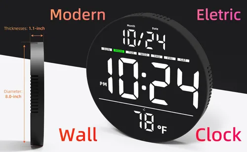 Miniatura 2 de Reloj de pared digital con gran pantalla LED, fecha, temperatura, brillo automático Pequeño reloj [ENCHUFE] Reloj de pared eléctrico moderno