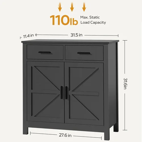 Miniatura 2 de Armario de almacenamiento de cocina, moderno gabinete de buffet de granja con almacenamiento, barra de café con 2 cajones y 2 puertas, aparador