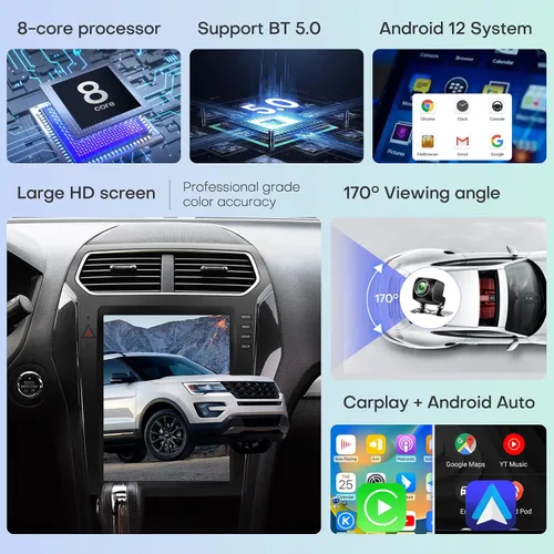 Miniatura 6 de Radio de coche para Ford Explorer Interceptor 2011-2019 Reemplazo estéreo CarPlay Android Auto 12.1 pulgadas Actualización Tesla Style pantalla