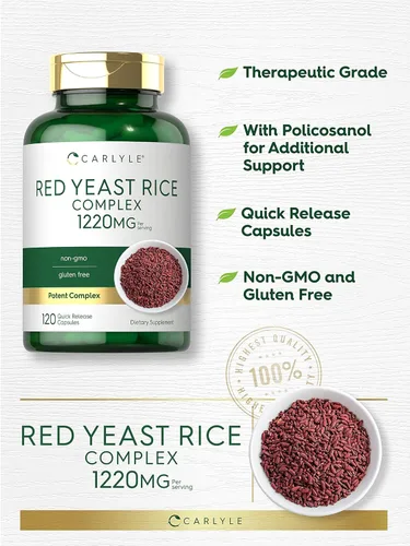 Miniatura 3 de Carlyle Complejo de arroz de levadura roja 1220 mg 120 cápsulas con policosanol Suplemento sin OMG y sin gluten