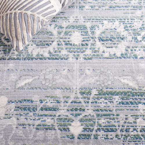 Miniatura 8 de SAFAVIEH Valencia Collection - Alfombra de pasillo de 2 pies 3 pulgadas x 12 pies, color gris y verde, diseño bohemio chic envejecido, no desprende