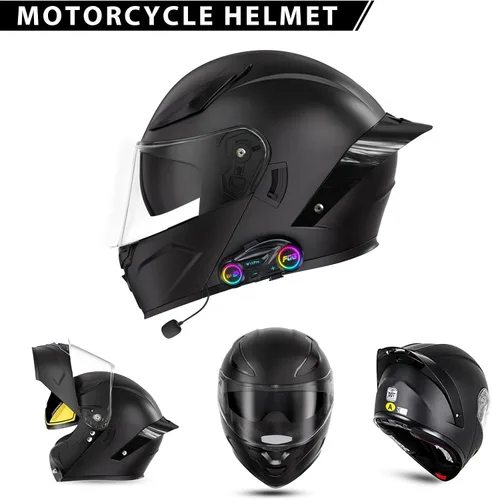 Miniatura 3 de Casco de motocicleta con Bluetooth, casco modular de motocicleta abatible con auriculares de intercomunicación Bluetooth, cascos de doble visera