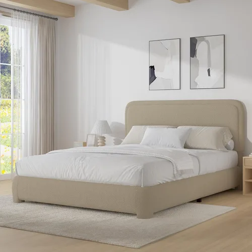 Miniatura 35 de BarnFurin Cloud Boucle - Base de cama de tamaño matrimonial, plataforma tapizada con cabecero, esquinas redondeadas suaves, no requiere somier, Beige