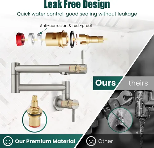 Miniatura 8 de Heyalan Pot Filler - Llenador de ollas de 19 pulgadas para montaje en pared, plegable, extensible, grifo de cocina/restaurante de acero inoxidable