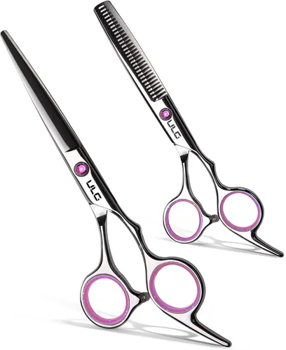 ULG - Tijeras de corte de cabello, kit de tijeras de adelgazamiento profesional para peluquería y peluquería texturizadora, borde de afeitar, Rosa