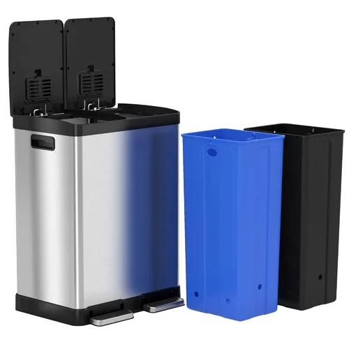 Miniatura 4 de iTouchless SoftStep - Cubo de basura y contenedor de reciclaje de 16 galones con filtros de olores dobles y cubos extraíbles codificados por Plata