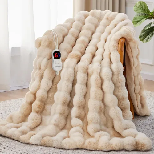 Miniatura 16 de Anysay Manta térmica con 1/2/4/6/8 horas de apagado automático, 10 niveles de calor, 50 x 60 pulgadas, acogedora manta eléctrica de piel de conejo