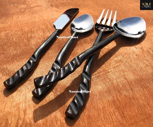 Miniatura 4 de Juego de cubiertos medieval rústico para comedor, cuchara, tenedor y cuchillo, decoración de mesa